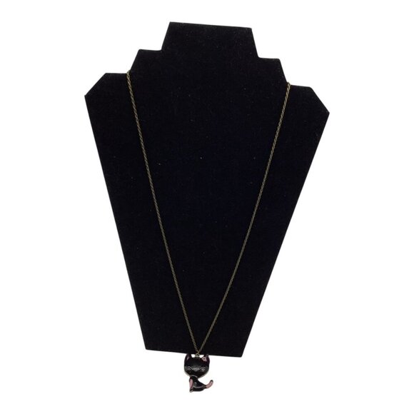 Black Cat Pendant Necklace W/ Brass Tone Chain Women Shinning Paint Finished 26” - Picture 9 of 9